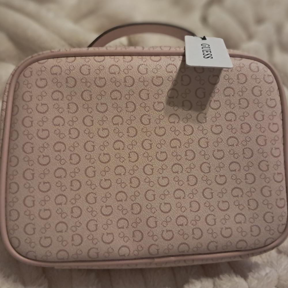 Guess Light Rose Pink Cosmetic Bag with Monogram Design - Picture 3 of 5